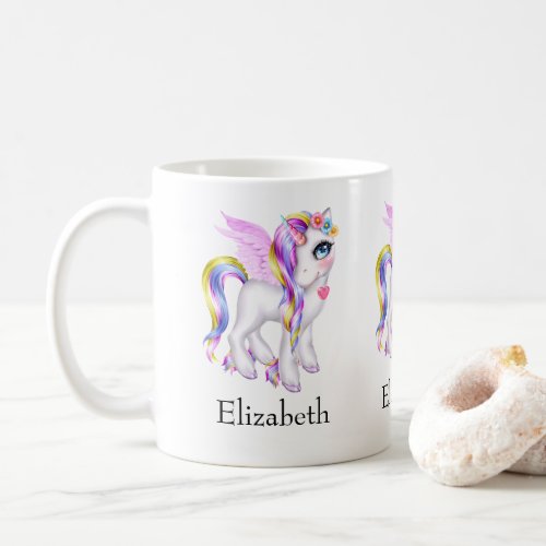 Beautiful Unicorn with Rainbow Mane  Tail Coffee Mug