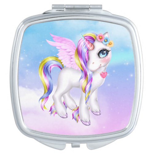 Beautiful Unicorn with Rainbow Mane  Tail Compact Mirror