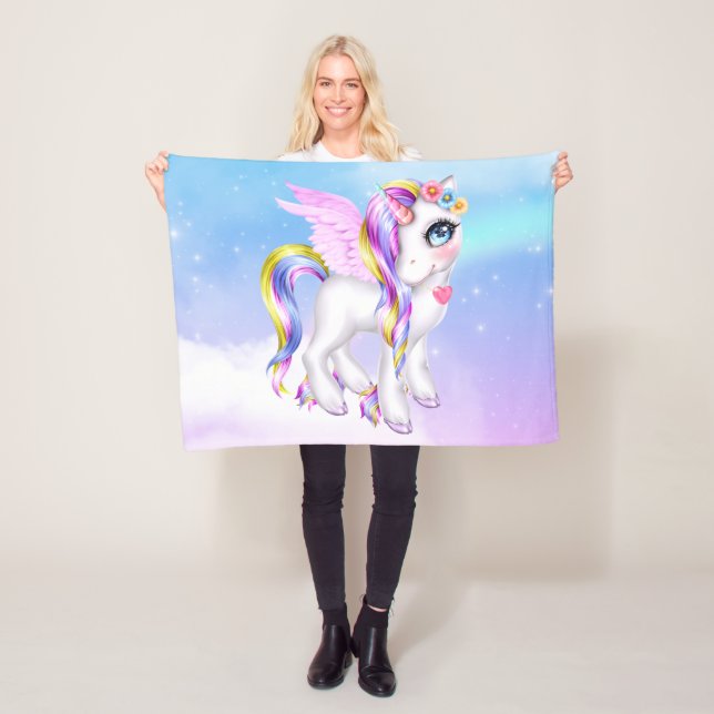 Beautiful Unicorn with Rainbow Mane & Tail Fleece Blanket (In Situ)