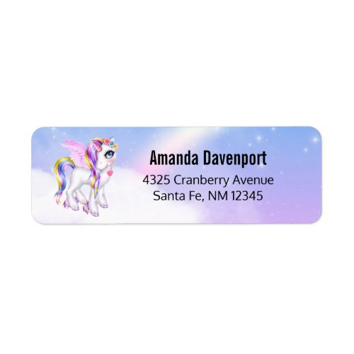 Beautiful Unicorn with Rainbow Mane  Tail Label