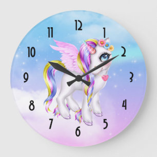 Beautiful Unicorn with Rainbow Mane & Tail Large Clock