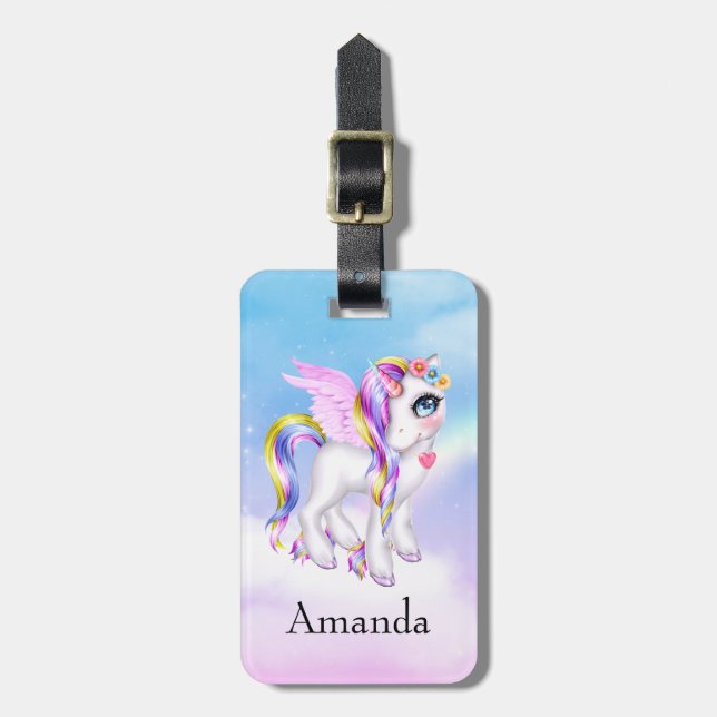 Beautiful Unicorn with Rainbow Mane & Tail Luggage Tag (Front Vertical)