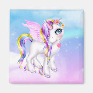 Beautiful Unicorn with Rainbow Mane & Tail Magnet