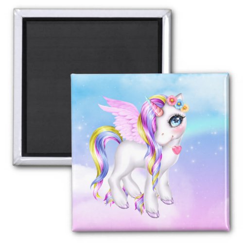 Beautiful Unicorn with Rainbow Mane  Tail Magnet