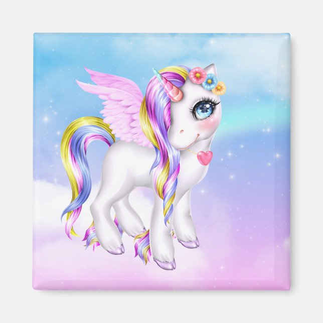Beautiful Unicorn with Rainbow Mane & Tail Magnet (Front)