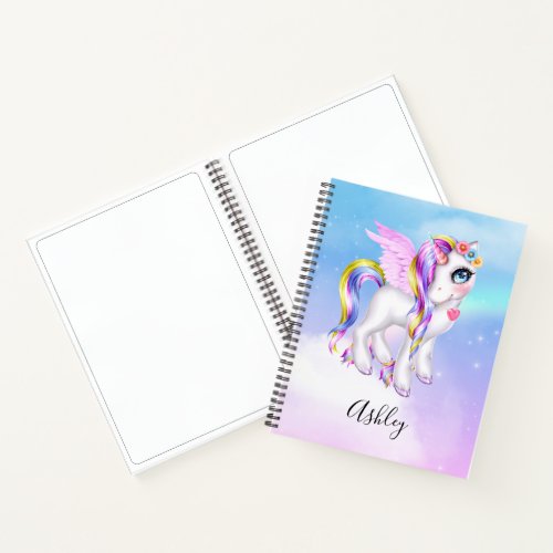 Beautiful Unicorn with Rainbow Mane  Tail Notebook