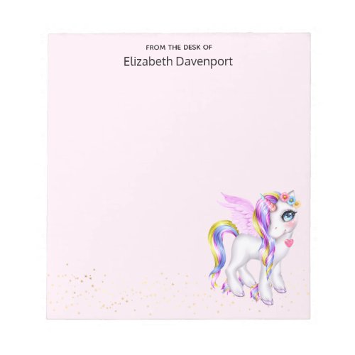 Beautiful Unicorn with Rainbow Mane  Tail Notepad