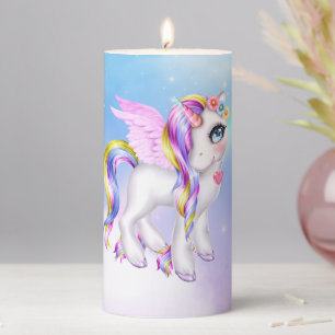 Beautiful Unicorn with Rainbow Mane & Tail Pillar Candle