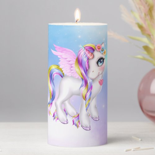  Beautiful Unicorn with Rainbow Mane  Tail Pillar Candle