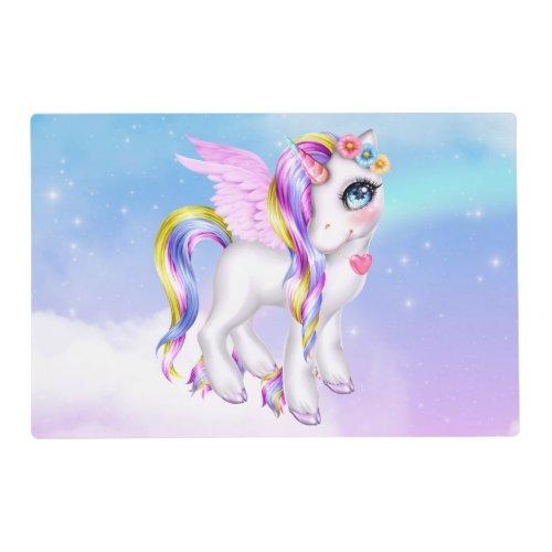 Beautiful Unicorn with Rainbow Mane  Tail Placemat