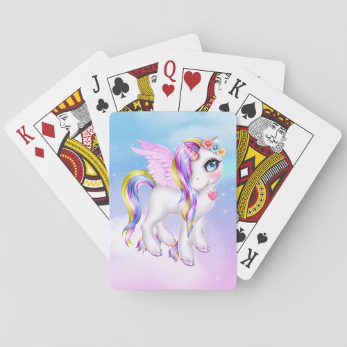 Beautiful Unicorn with Rainbow Mane  Tail Poker Cards