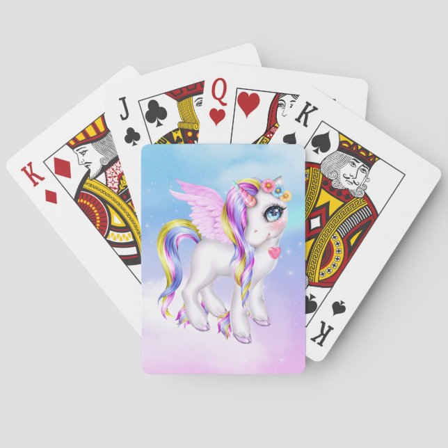 Beautiful Unicorn with Rainbow Mane & Tail Poker Cards (Back)