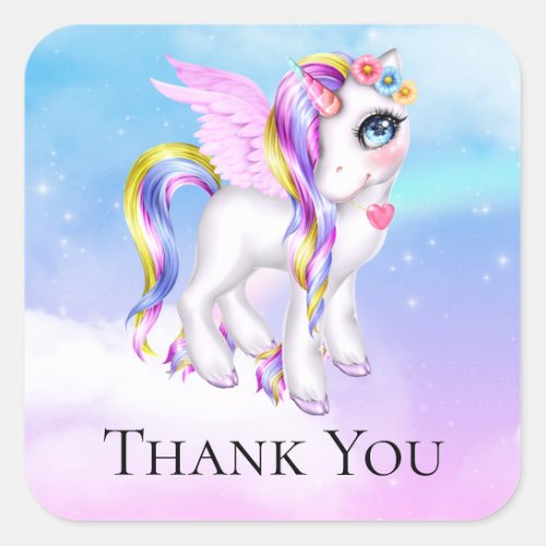 Beautiful Unicorn with Rainbow Mane  Tail Square Sticker