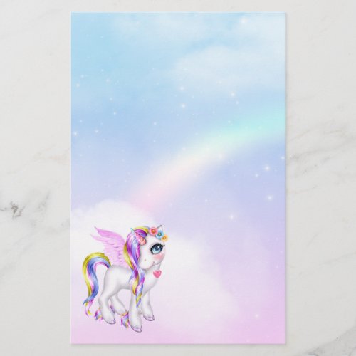 Beautiful Unicorn with Rainbow Mane  Tail Stationery