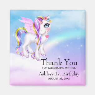 Beautiful Unicorn with Rainbow Mane Thank You Magnet