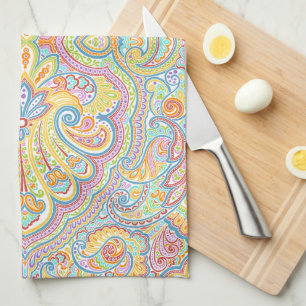 Beautiful Unique Aqua Blue Pink Paisley Art Kitchen Towel
