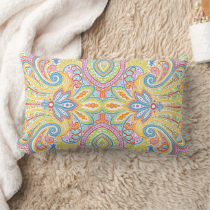 Beautiful Unique Aqua Blue Pink Paisley Art Lumbar Pillow