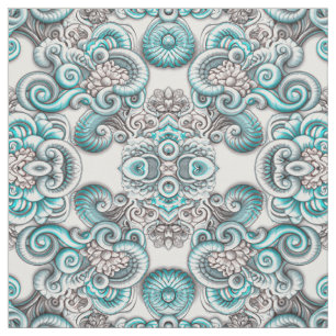 Beautiful Unique Aqua Gray on White Seamless Tiled Fabric