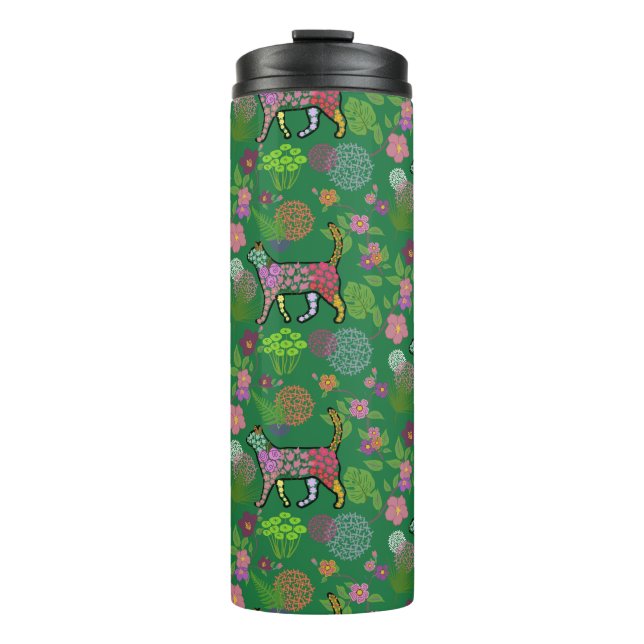 Beautiful, Unique, Colorful Floral Cat Thermal Tumbler (Front)
