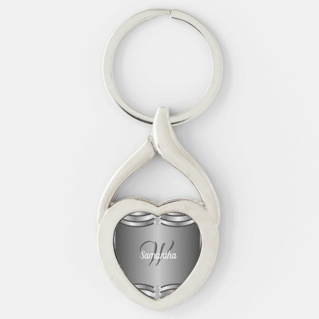 Beautiful Unique Geometric Silver Monogrammed Keychain (Front)