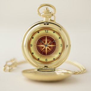 Beautiful Unique Gold & Maroon Compass ~ Pocket Watch