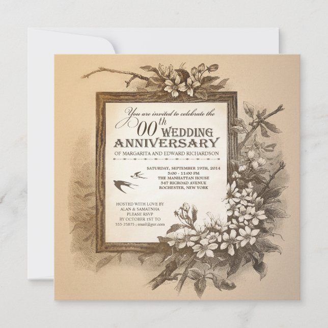 beautiful unique vintage anniversary invitations (Front)
