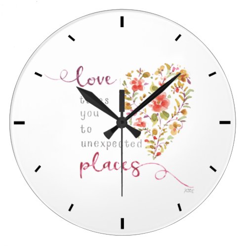 Beautiful Uplifting Floral Heart Watercolor Large Clock