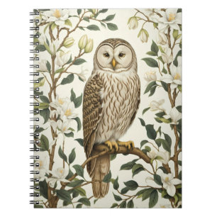 Beautiful Ural Owl And Magnolia Blossoms Notebook