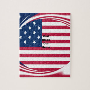 Beautiful USA Flag God Bless Our Home Jigsaw Puzzle