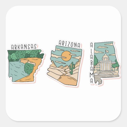 BEAUTIFUL USA STATES LANDSCAPE POSTCARD SET  SQUARE STICKER