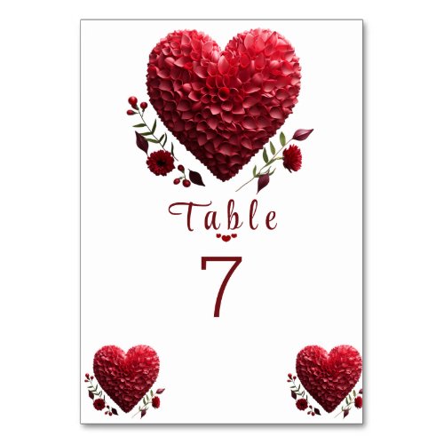 Beautiful Valentines Day  Flower Petals Hearts Table Number