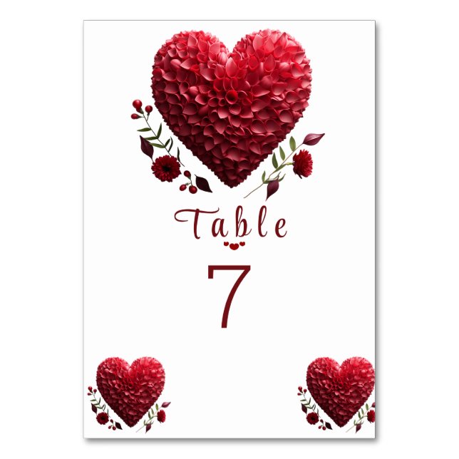 Beautiful Valentine's Day  Flower Petals Hearts Table Number (Front)