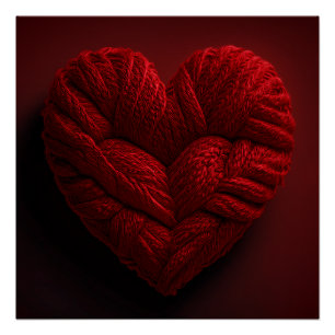 Beautiful Valentines Day Heart Made Of red Yarn Poster