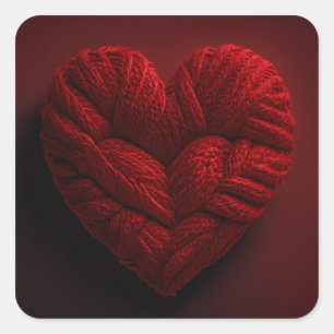 Beautiful Valentines Day Heart Made Of red Yarn Square Sticker