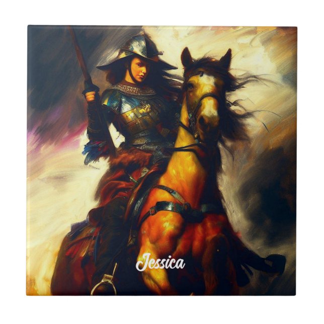 Beautiful Valkyrie on Horseback Ceramic Tile (Front)