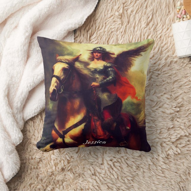 Beautiful Valkyrie on Horseback Throw Pillow (Blanket)