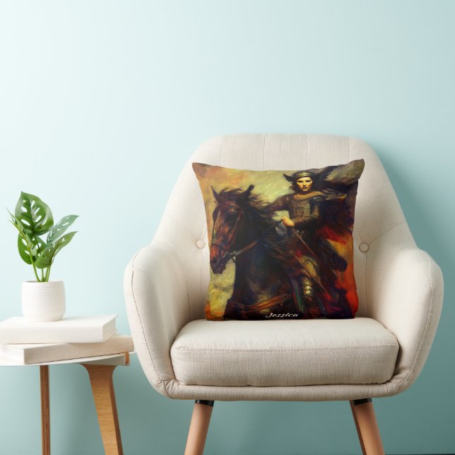 Beautiful Valkyrie on Horseback Throw Pillow (Chair)