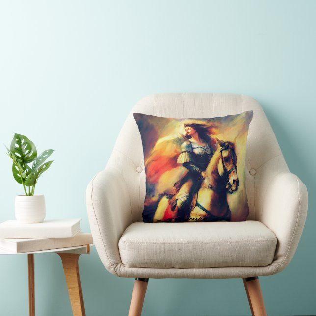Beautiful Valkyrie on Horseback Throw Pillow (Chair)