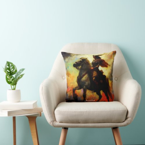 Beautiful Valkyrie on Horseback Throw Pillow
