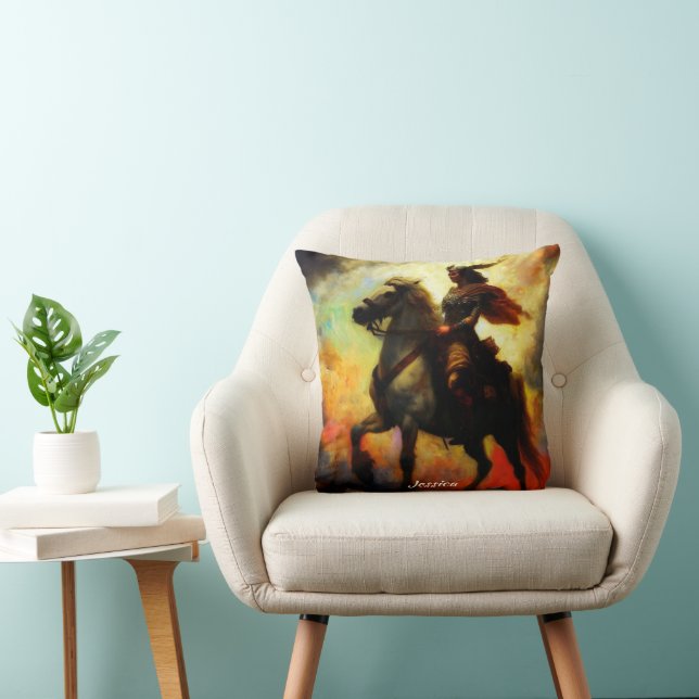 Beautiful Valkyrie on Horseback Throw Pillow (Chair)