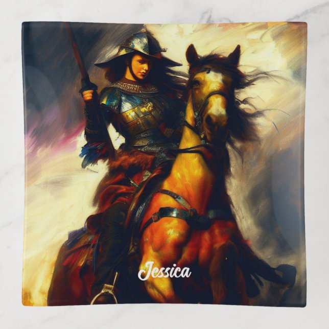 Beautiful Valkyrie on Horseback Trinket Tray (Front)