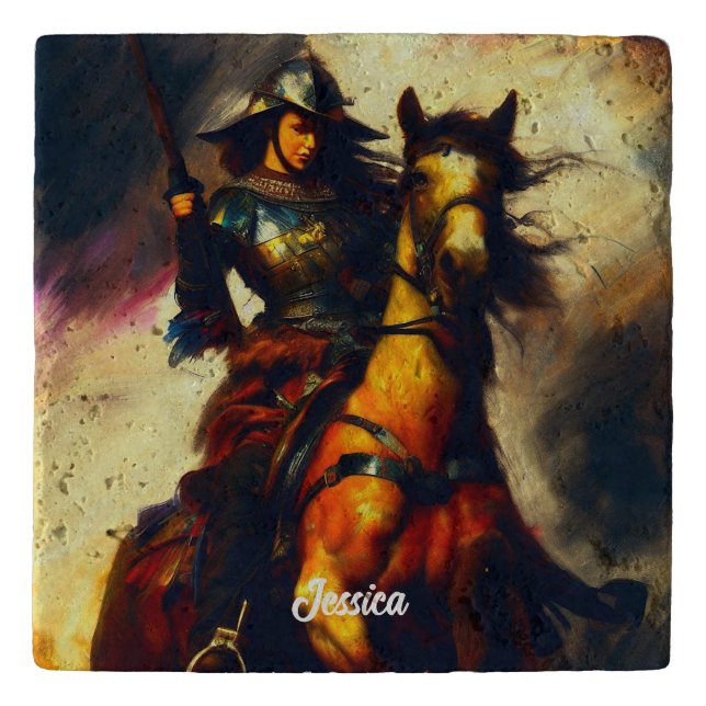 Beautiful Valkyrie on Horseback Trivet (Front)
