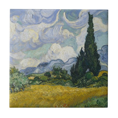 Beautiful Van Gogh Wheat Fields with Cypresses Ceramic Tile