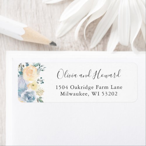 Beautiful Vanilla Blue Floral Return Address Label
