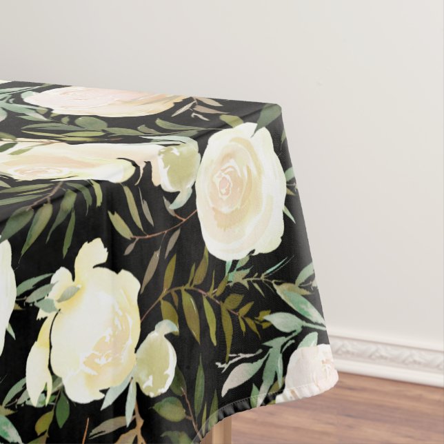 Beautiful Vanilla White Roses Custom Monogram Tablecloth (In Situ)