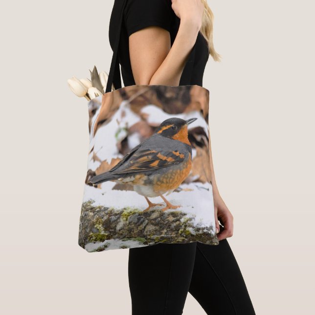 Beautiful Varied Thrush Songbird in the Snow Tote Bag (Close Up)