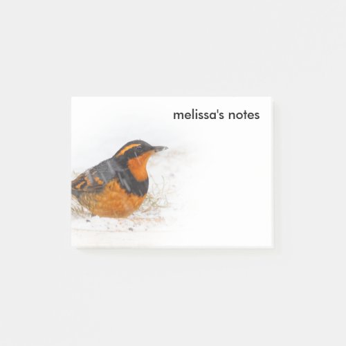 Beautiful Varied Thrush Songbird on Snowy Day Post_it Notes