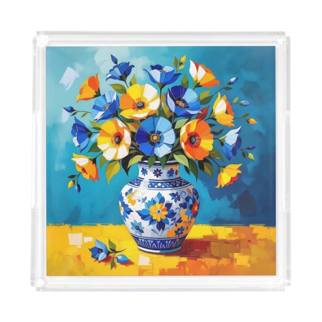 Beautiful Vase of Flowers  Acrylic Tray (Front)