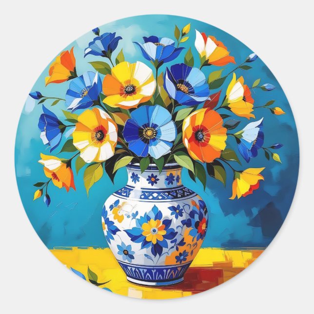Beautiful Vase of Flowers   Classic Round Sticker (Front)