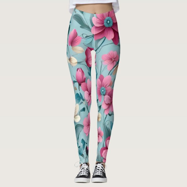 Beautiful Vector Floral Flowers Seamless Pattern  Leggings (Front)